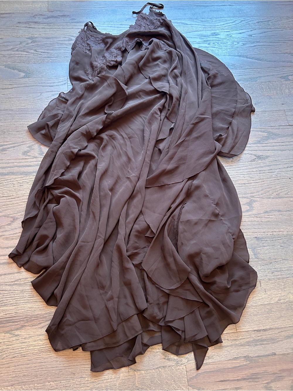 House of Harlow 1960 Maxi Dress brown lace multi layer tiered spaghetti strap - Picture 8 of 8